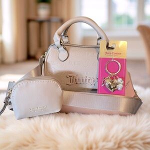 Juicy Couture NWT Taupe Semi Charmed Satchel Crossbody Bag & Bag Charm (P194)